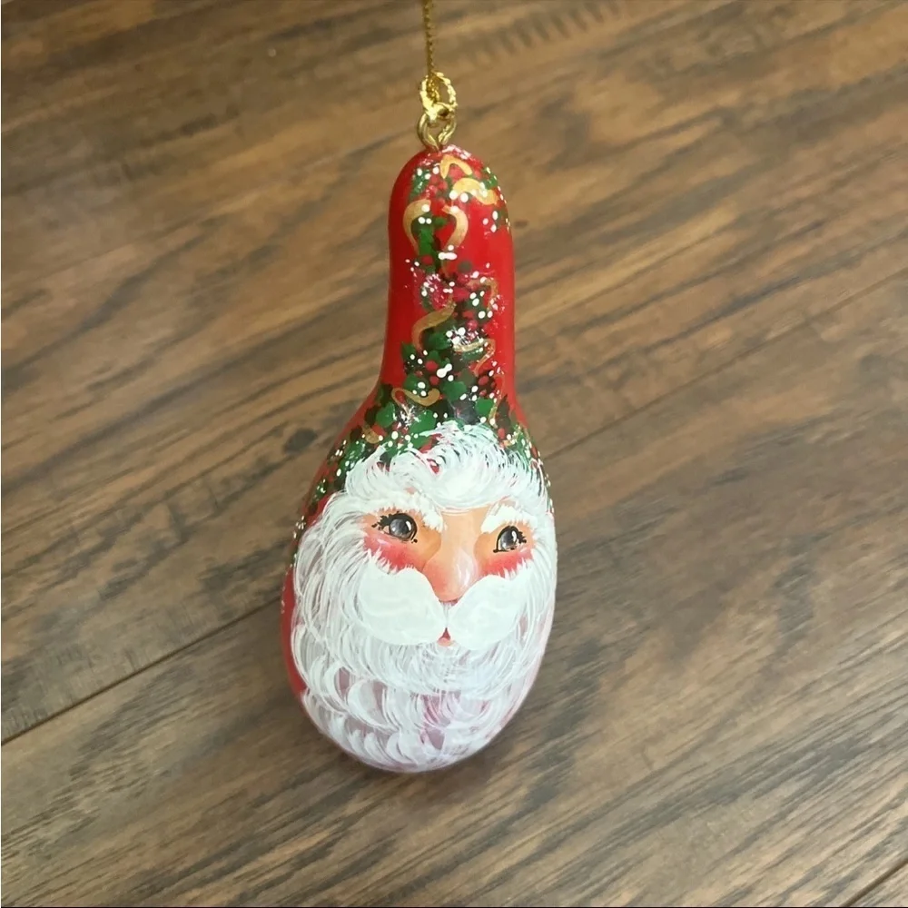 Handpainted Gourd Santa Christmas Ornament Artist signed